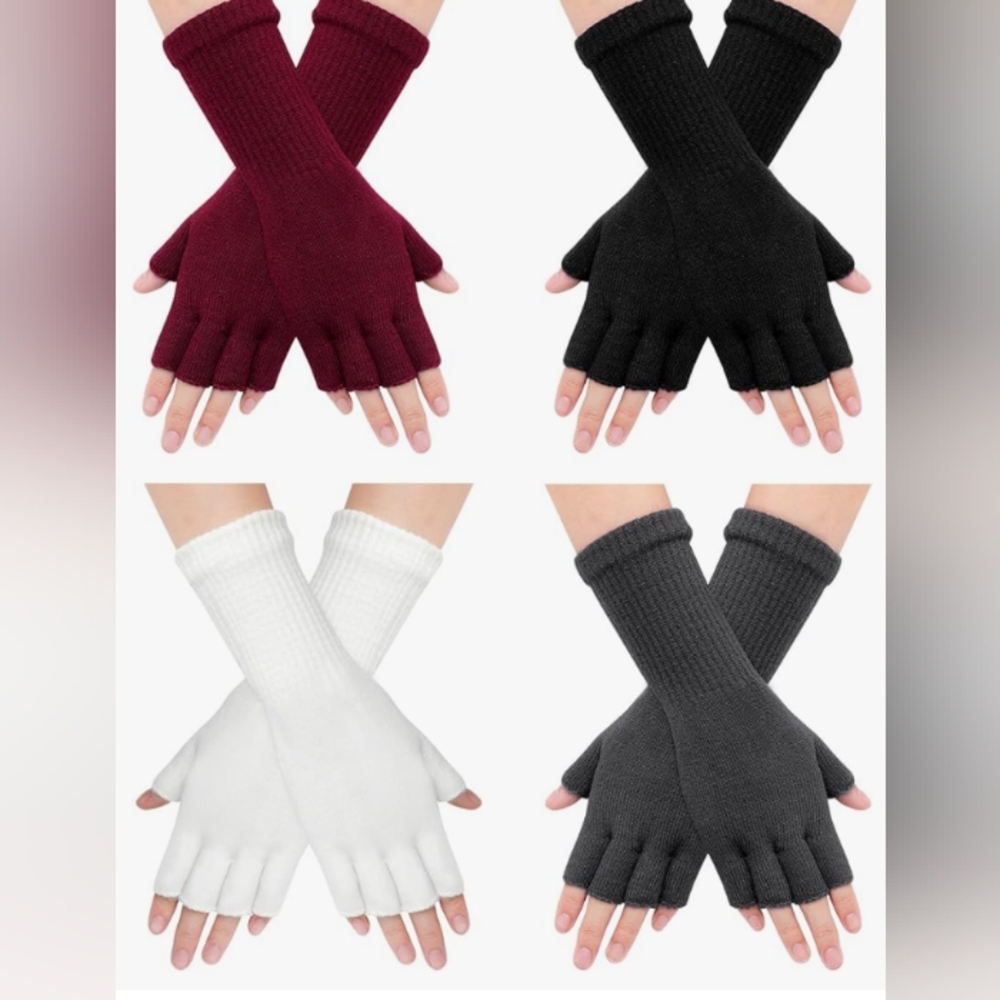 NWOT Premillow Red Unisex Fingerless, Half Finger, Long Cuff Warm Winter Gloves - Picture 6 of 6
